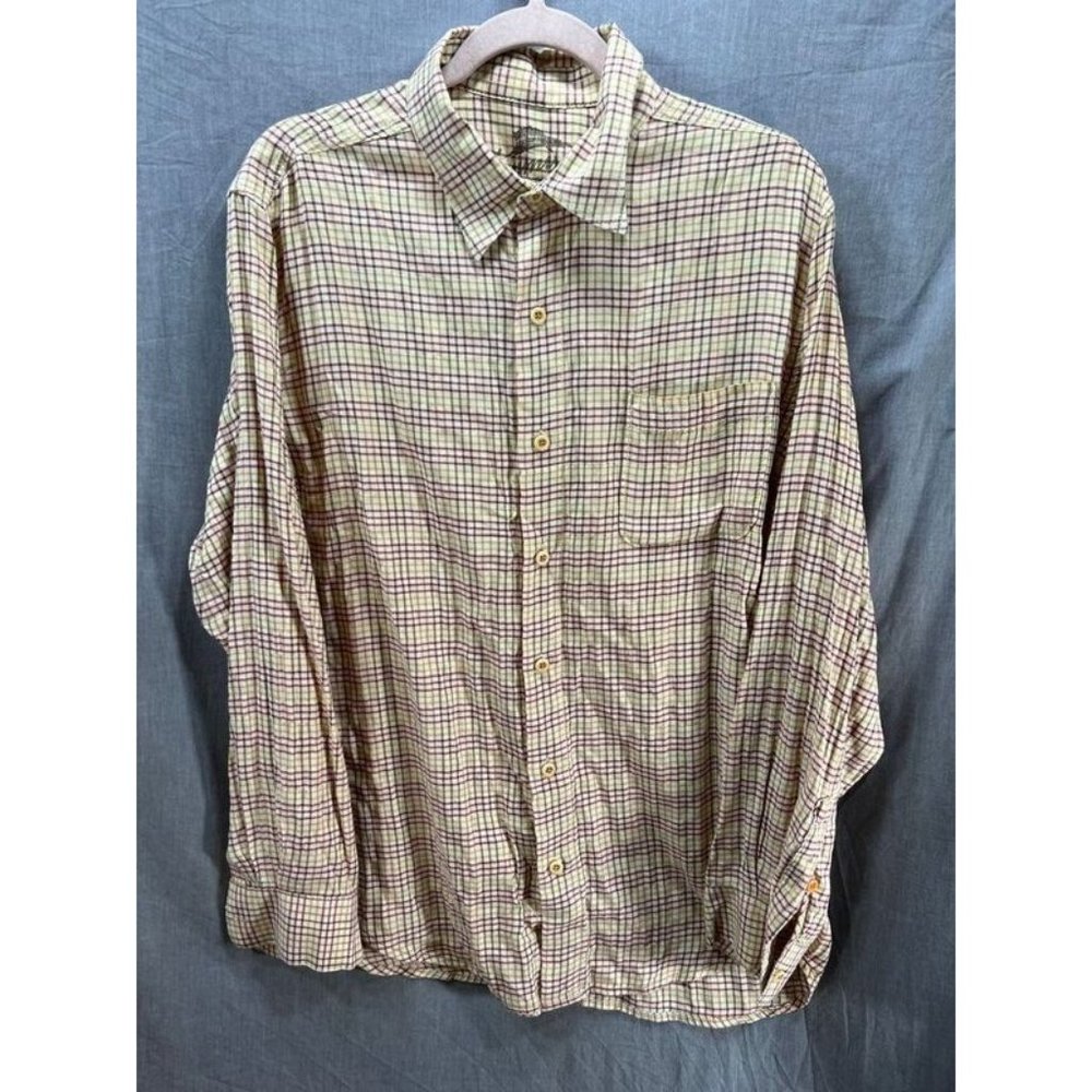 Tommy Bahama Button Up Shirt Adult L Red Yellow Check Long Sleeve Casual Mens.
